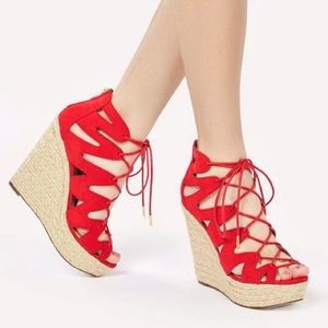 Emilia Red Lace-Up Wedges